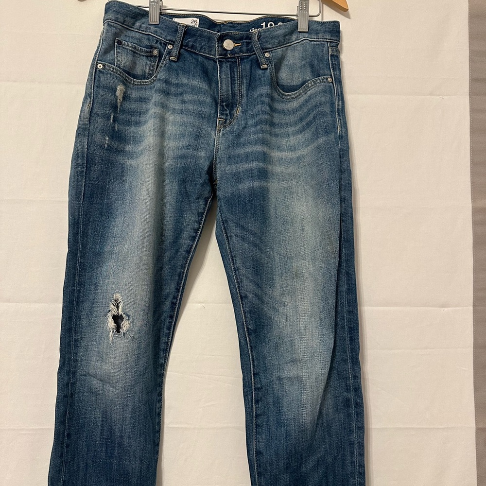 GAP Women's Straight Blue Jeans with Distressed Detail
